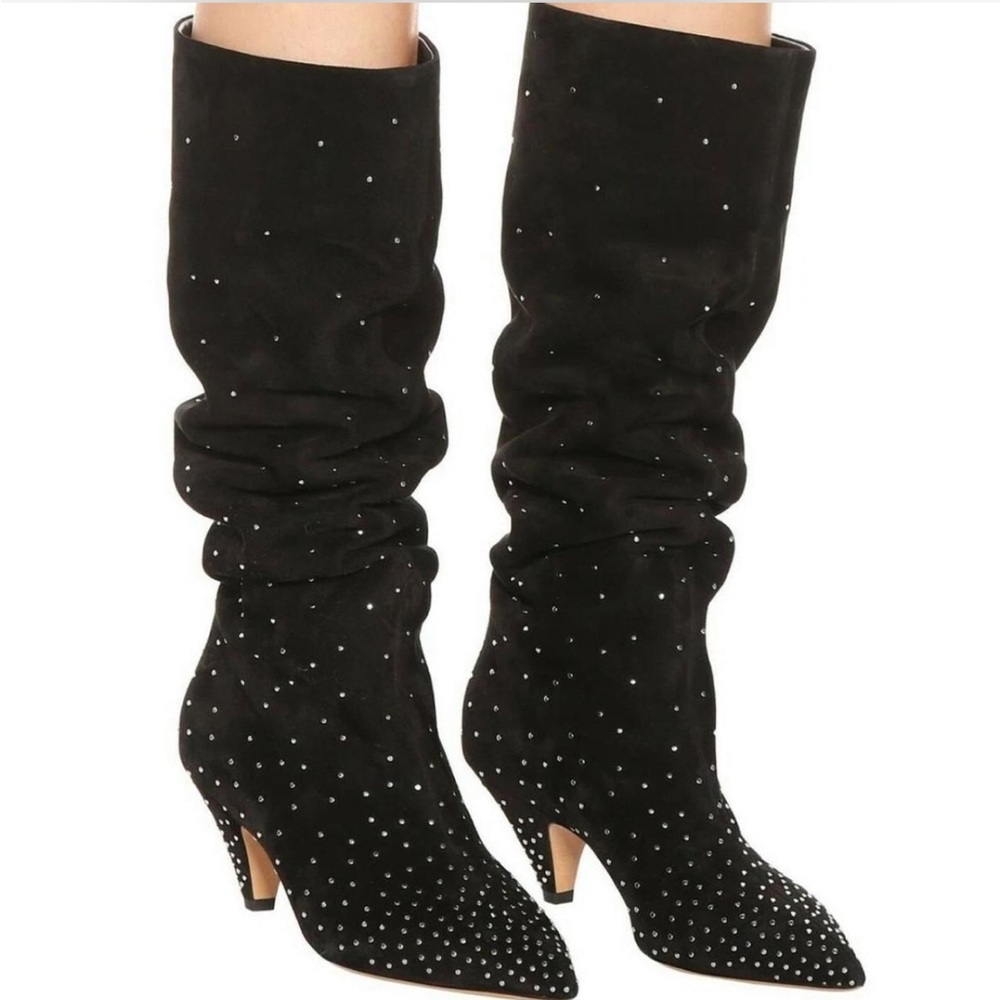 Valentino Garavani Black Studded Slouch Knee-High Boots 5.5